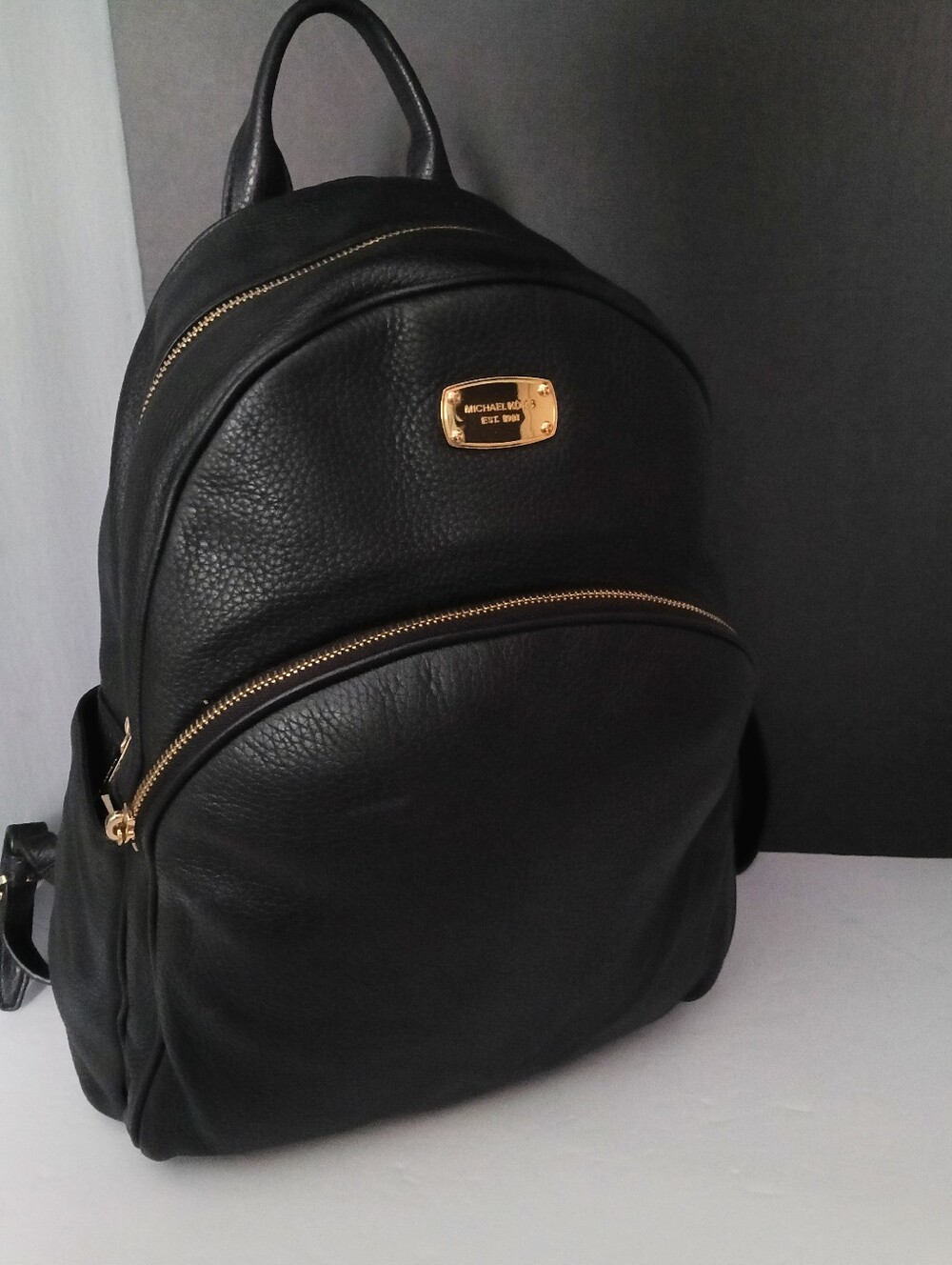 Michael Kors Black Leather Backpack with Gold Accents
